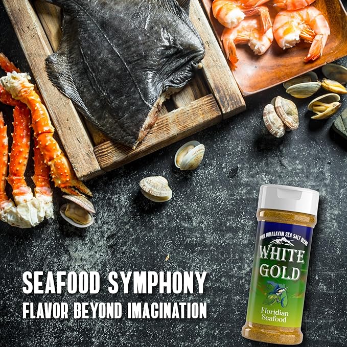 White Gold Floridian Seafood Seasoning - Fish seasoning with Pink Himalayan Sea Salt - Perfect Gourmet Spice blend, Natural Ingredients, Gluten-Free, Vegan, Keto Friendly - Elevates Any Dish for Culinary Excellence