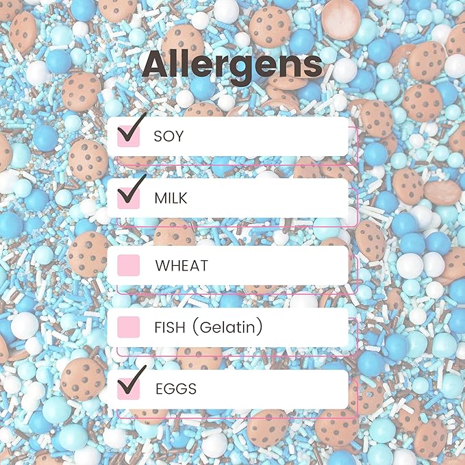 Sprinkle Pop Cookies & Milk Sprinkle Mix| Blue and White Sprinkles with ~6 Hand Piped Chocolate Chips Cookies and Brown Pops| Decorating Sprinkles Made in USA For Birthday Cake Cupcakes Donuts, 2oz
