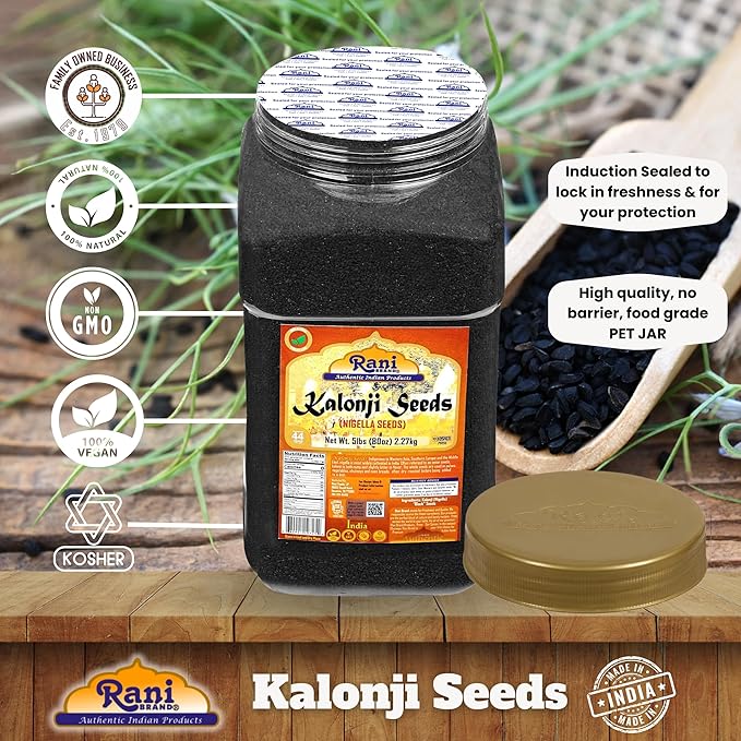 Rani Kalonji (Black Seed, Nigella Sativa, Black Cumin) Seeds 80oz (5lbs) 2.27kg Bulk PET Jar ~ All Natural | Gluten Friendly | NON-GMO | Kosher | Vegan | Indian Origin