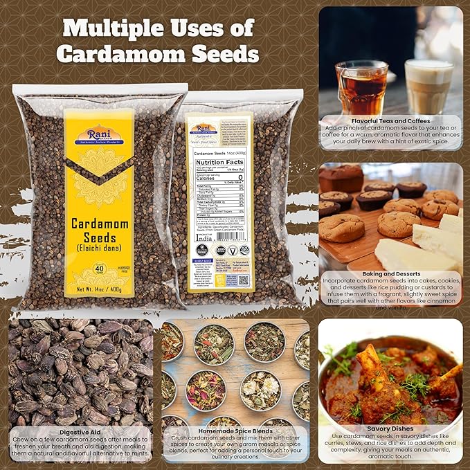 Rani Cardamom (Elachi) Decorticated Seeds Indian Spice 14oz (400g) ~ All Natural | Vegan | Gluten Friendly | NON-GMO | Kosher | Indian Origin