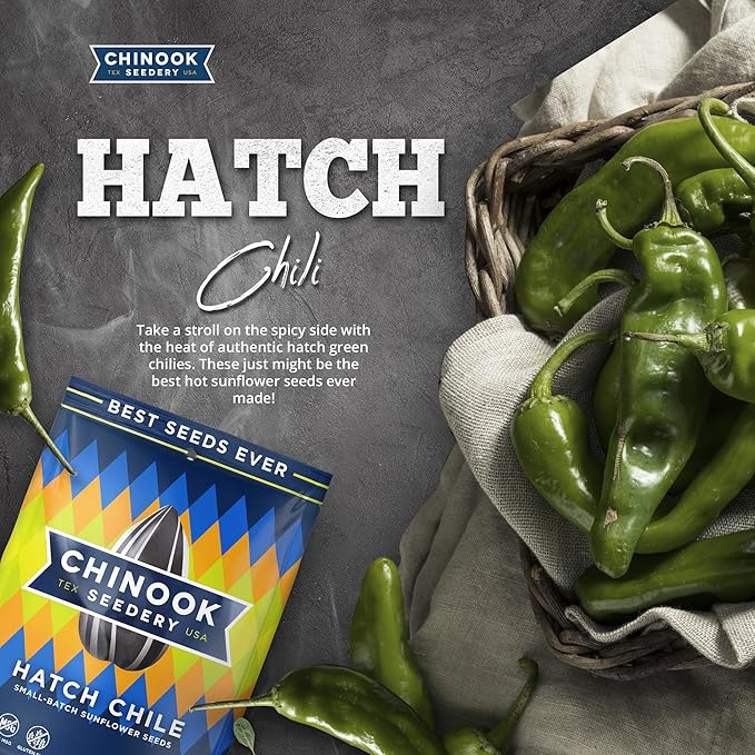 Chinook Seedery Roasted Jumbo Sunflower Seeds - Keto Snacks, Gluten-Free, Non-GMO, Hatch Chile Flavor 4 oz (12-Pack)