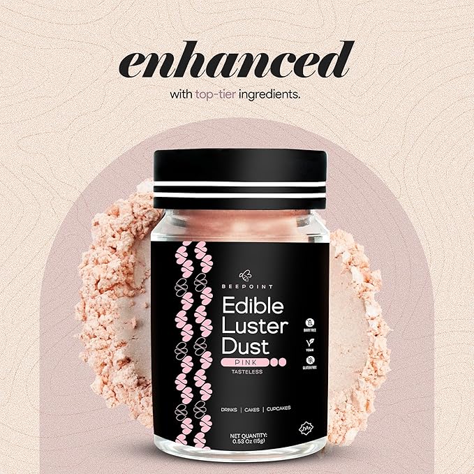 BeePoint Pink Edible Luster Dust 15g - Food Grade, Vibrant Color Shimmer Powdered Dust for Drinks, Cocktails, Cake Decorating, Baking, Chocolates, Candy, Sweets, & Cookies - Vegan & Gluten Free