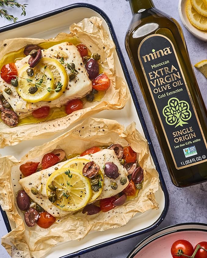 Mina Olive Oil Extra Virgin 169 Fl Oz, New Harvest, Polyphenol Rich Olive Oil for Cooking, Moroccan EVOO, Single Origin, Cold Extraction, Less than 0.2% Acidity, 5 L