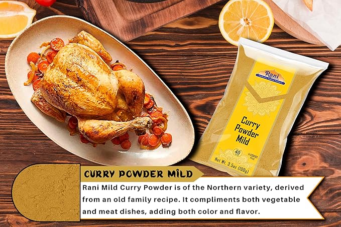 Rani Curry Powder Mild (10-Spice Authentic Indian Blend) 3.5oz (100g) ~ All Natural | Salt-Free | NO Chili or Peppers | Vegan | No Colors | Gluten Friendly | NON-GMO | Indian Origin