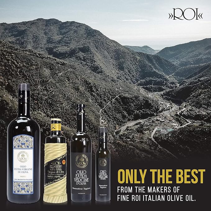 ROI Italian Extra Virgin Olive Oil - Made From Ligurian Taggiasca Oilves - High Polyphenol - DOP Certified - Fresh Cold Pressed in Italy - Low Acid - NO PESTICIDES NO GMO - 16.9 fl oz 500ml