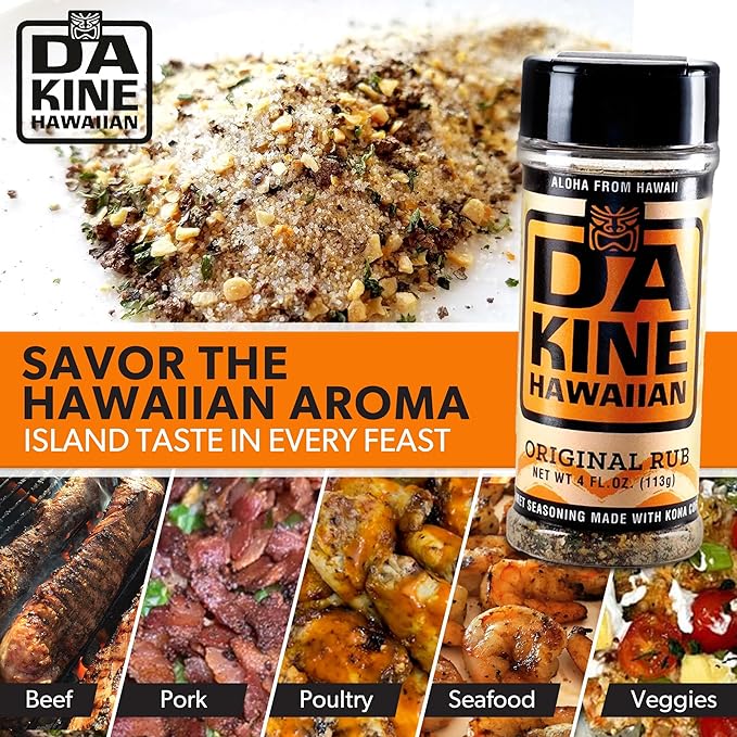Da Kine Hawaiian Premium BBQ Dry Rub Seasoning - Authentic BBQ Seasoning Blend, Perfect Gourmet Rub Spices for Smoking, Grilling & Cooking - Gluten-Free, Low Sodium, No MSG - Original Flavor (4 oz - 3 Pack)