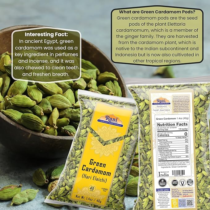 Rani Green Cardamom Pods Spice (Hari Elachi) 1.4oz (40g) ~ All Natural | Vegan | Gluten Friendly | NON-GMO | Kosher | Product of India