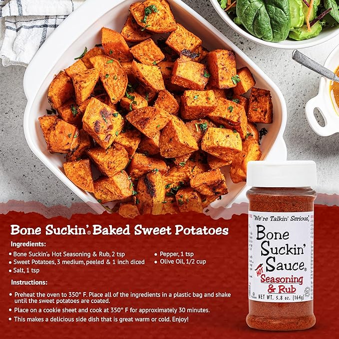 Bone Suckin' Hot Seasoning & Rub, 5.8 Oz - Grilling Rubs, Dry Pork Rub, Gluten-Free, Non-GMO, Kosher, Great on Ribs, Pork, Beef, Chicken, Seafood, Pasta, Vegetables & Even Popcorn! No Msg