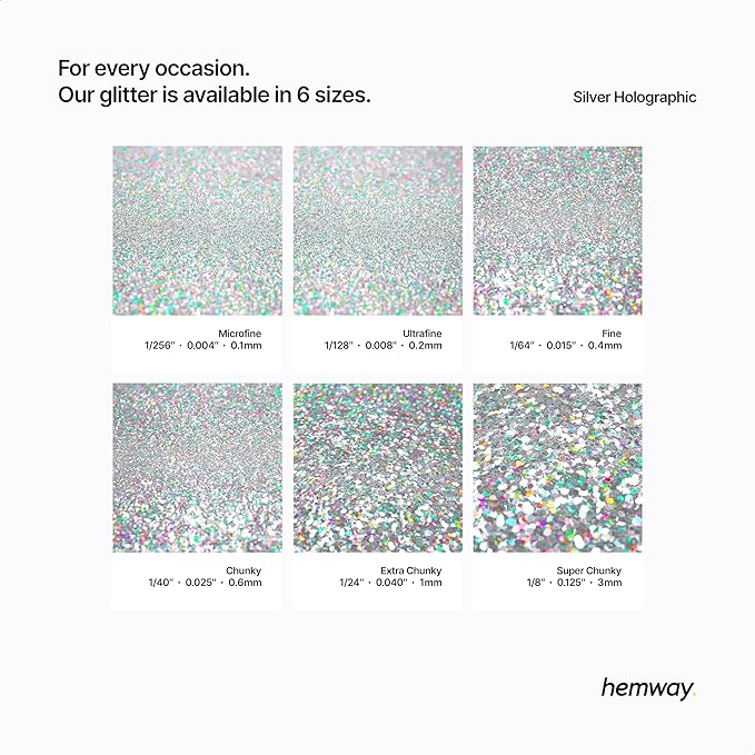 Hemway Premium Glitter Shaker - Silver Holographic | 115g Super Chunky Metallic Flake Sequins for Resin & Epoxy Crafts | Craft Supplies for Tumblers, Festival, Art