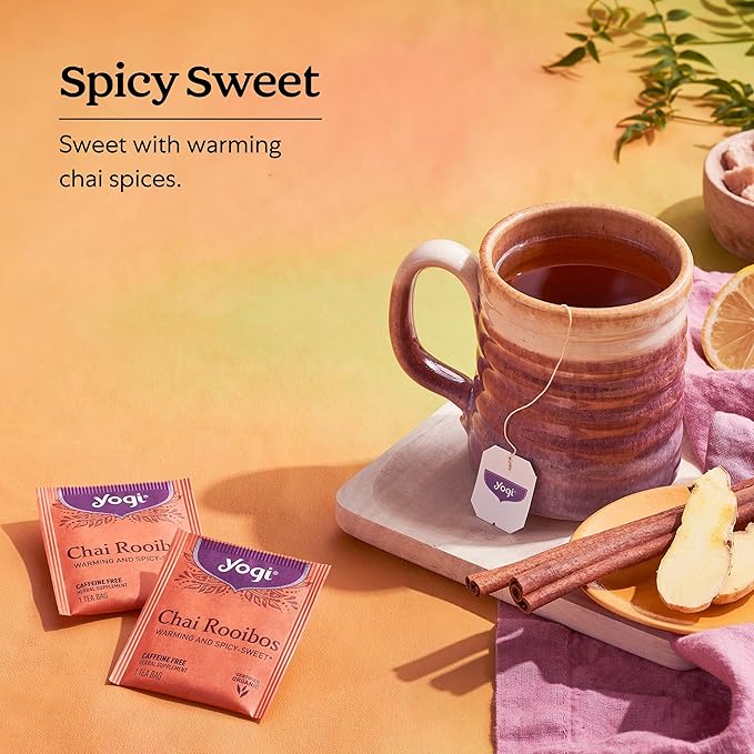 Yogi Tea Chai Rooibos Tea - 16 Tea Bags per Pack (6 Packs) - Spiced Organic Rooibos Tea - Provides Antioxidants - Caffeine-Free - Includes Cardamom, Cinnamon, Ginger & Clove