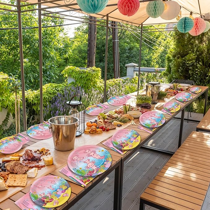 96pcs Pink Axolotl Plates and Napkins Party Supplies Reptile Animals Tableware Set Girl Axolotl Party Decorations Favors for Pink Axolotl Birthday Baby Shower Serves 24 Guests