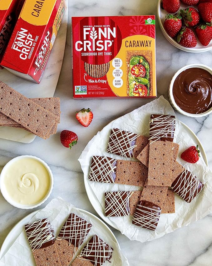 Finn Crisps Rye Crispbread with Caraway 7oz | Thin, Crispy Rye Flatbreads with Caraway | Authentic Finnish Sourdough Crispbread | Caraway Rye Crackers by Finn Crisp [7oz Box]