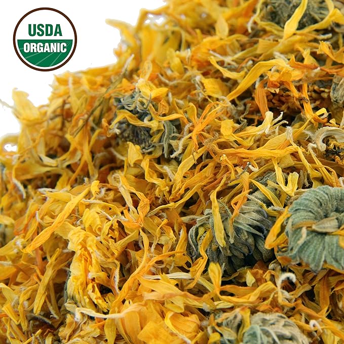 Calendula Tea 1LB (16Oz) 100% CERTIFIED Organic Whole Flower Calendula Herbal Tea (Calendula Officinalis), Caffeine Free in 1 lbs. Bulk Resealable Kraft BPA free Bags from U.S. Wellness