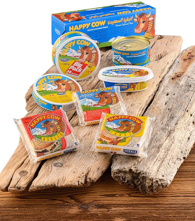 Happy Cow Halal Austrian Processed Cheese 12 OZ (340g) Easy Open Can, Rich Cheddar Flavor, Long Shelf Life, Perfect for Cooking, Snacking,Camping