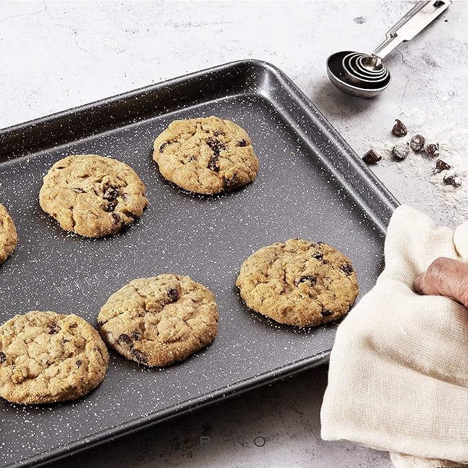 BINO Bakeware Nonstick Cookie Sheet Baking Tray Set 3-Piece - Speckled Gunmetal | NonStick Baking Pans Set | Carbon Steel Tray Bakeware Sets | Oven Safe Baking Set | Cookie Sheet Pans | Food-Safe Tray