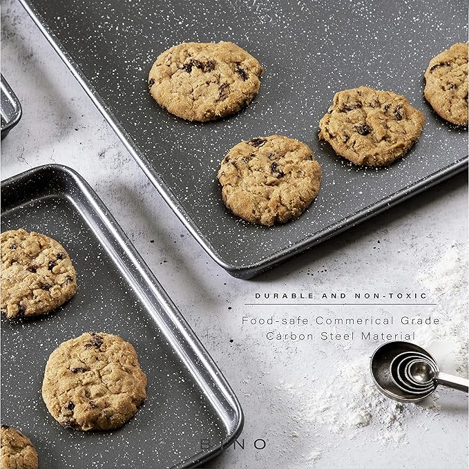 BINO Bakeware Nonstick Cookie Sheet Baking Tray Set 3-Piece - Speckled Gunmetal | NonStick Baking Pans Set | Carbon Steel Tray Bakeware Sets | Oven Safe Baking Set | Cookie Sheet Pans | Food-Safe Tray