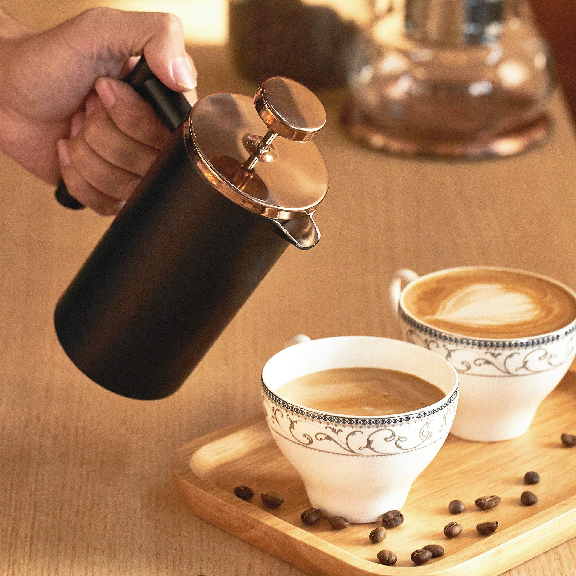 Meelio Small French Press Coffee Maker 350ml/12oz, Black Stainless Steel Double-Wall Insulated