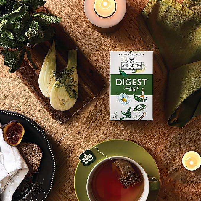 Ahmad Tea Herbal Tea, Sweet Mint, Fennel & Biotin 'Digest' Natural Benefits Teabags, 20 ct (Pack of 1) - Decaffeinated & Sugar-Free