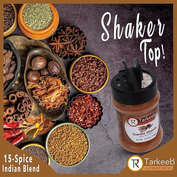 Tarkeeb Garam Masala Indian 15-Spice Blend 3.52 oz (100g) Shaker Top PET Jar ~ All Natural | Vegan | No Colors | Gluten Free | NON-GMO | Indian Origin |