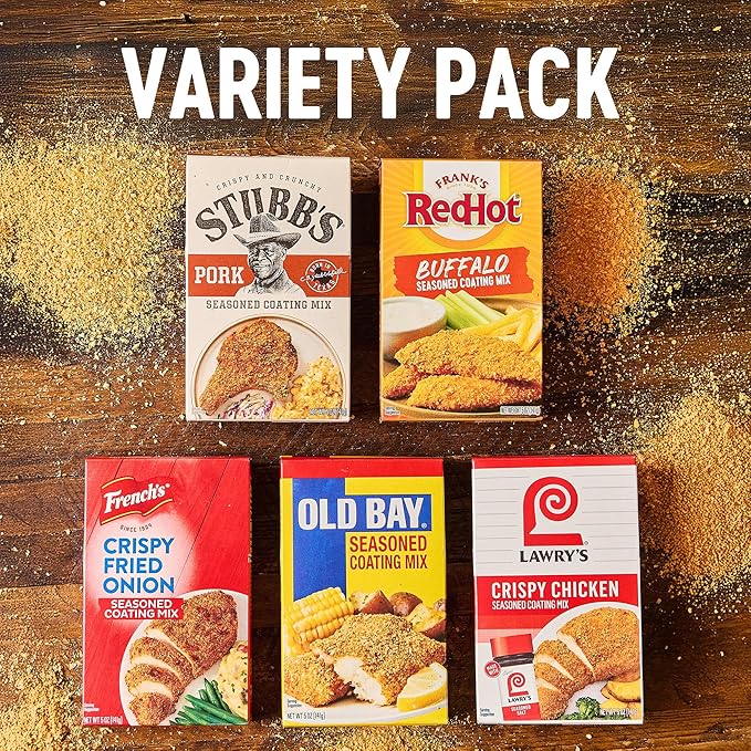 Seasoned Coating Mix Variety Pack, From Popular Brands Lawry??? Frank???RedHot, French??? OLD BAY, and Stubb's, For Coating and Mixing Wherever You???Use Breadcrumbs, 25 oz