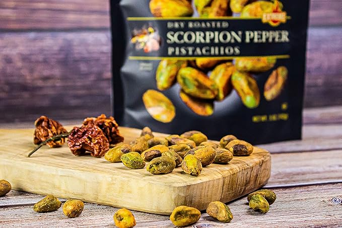 Setton Farms Pistachios, Scorpion Pepper Extreme Flavor, Naturally Seasoned, Dry Roasted No Shell, Non-GMO Project Verified, Gluten Free, Vegan, Kosher, 5 Oz