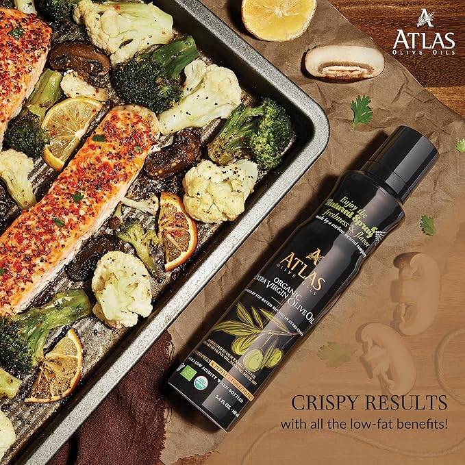 Cooking Oil by Atlas, Extra Virgin Olive Oil Spray, Dual Function Spray and Stream, 5.4 fl oz, 6 Pack Non Stick, Polyphenol Rich Moroccan EVOO, Cold Pressed, Hydroxytyrosol Keto