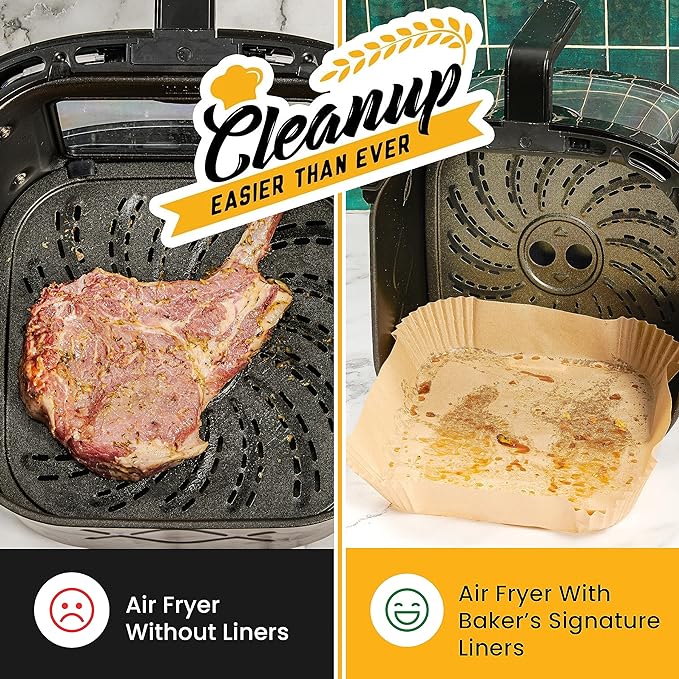 250 pcs Air Fryer Liners, Disposable Airfryer Paper Liners ??Non-Stick and Oil Proof for Easy Cleanup, Great for Oven, Pans & Baking ??8??Square for 5-8 qt Basket by Baker's Signature