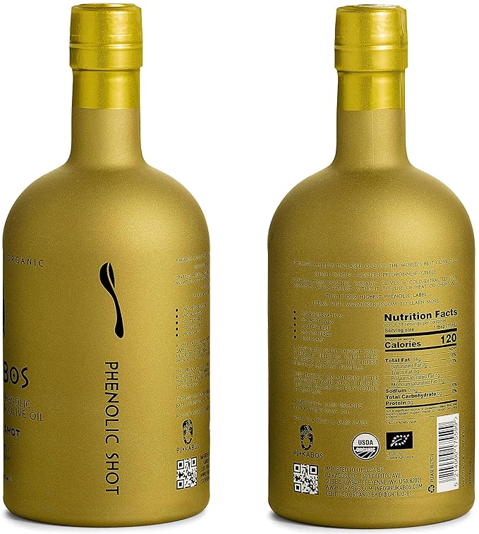 P.J. KABOS 2025/26 Harvest, Extremely High Phenolic (1000+ mg/kg), USDA Organic Greek Extra Virgin Olive Oil, Kosher, Cold Extracted, 16.9oz Bottle, PJ KABOS "Family Reserve Organic - Phenolic Shot"
