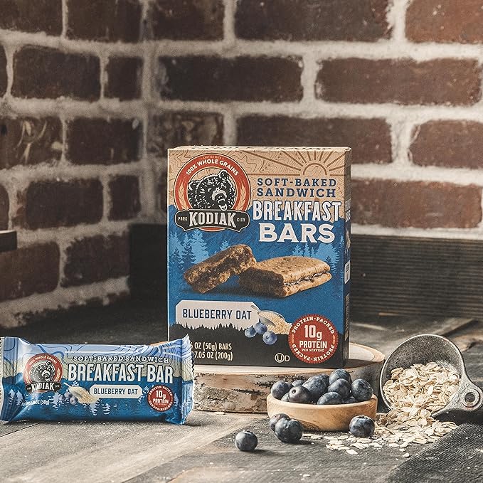 Kodiak Cakes Soft Baked Sandwich Breakfast Bar, Blueberry Oat, High Protein, 100% Whole Grains, 12 boxes with 4 bars each (48 bars total)