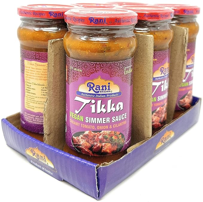 Rani Tikka Curry Vegan Simmer Sauce (Creamy Tomato, Onion & Cilantro) 14oz (400g) Glass Jar, Pack of 5 +1 FREE ~ Easy to Use | Vegan | No Colors | All Natural | NON-GMO | Gluten Free | Indian Origin
