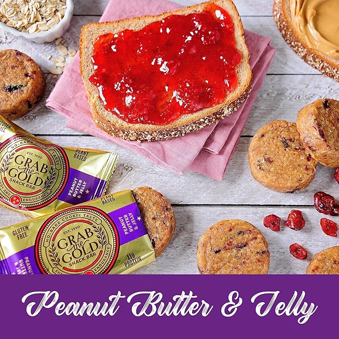 GRAB THE GOLD Snack Bars, Peanut Butter & Jelly (14 Bars - Amazon Exclusive) 11g Plant-Based Protein, Made w/Organic Oats & Cranberries, Whole Food Bars, Gluten Free - Vegan - High Fiber - Dairy Free??,<div>