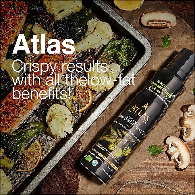 Cooking Oil by Atlas, Extra Virgin Olive Oil Spray, Dual Function Spray and Stream, 5.4 fl oz, 3 Pack, Non Stick, Polyphenol Rich Moroccan EVOO, Cold Pressed, Hydroxytyrosol Keto