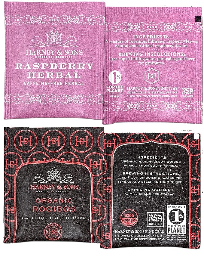 Harney & Sons Assorted Tea Bag Sampler 40 Count – Harney Decaf Tea Bags Variety Packs, Herbal Tea Bundle Caffeine Free Tea