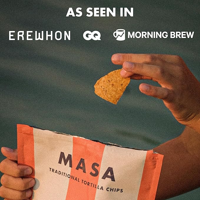 MASA Chips - Lime Flavored Tortilla Chips, Handmade Corn Chips & Crisps - Naturally Grown White Corn, Made with Grass Fed Tallow & Sea Salt - 6 Pack, 5 Ounce Each