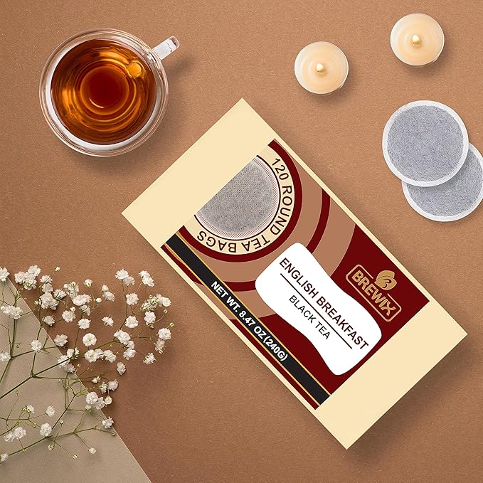 BREWIX English Breakfast Black Tea Bags (120 Count) High Caffeine Tea Bags | Premium Quality Round Eco Conscious Bags