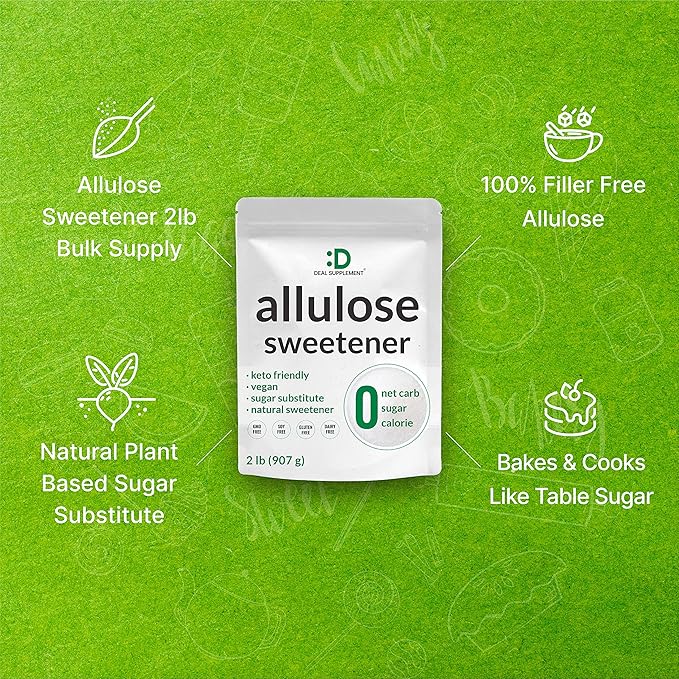 Allulose Sweetener 2 Pounds ??Natural Sugar Subsitutes, No Aftertaste - Keto Friendly, Vegan, Zero Net Carb, Zero Calorie, Great for Cooking & Baking