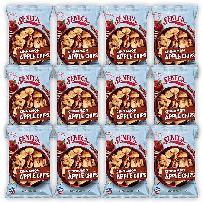 Seneca Cinnamon Apple Chips | Made from Fresh Apples | 100% Red Delicious Apples | Yakima Valley Orchards | Real Cinnamon | Crisped Apple Perfection | Foil Fresh Bag | 2.5 ounce (Pack of 12)