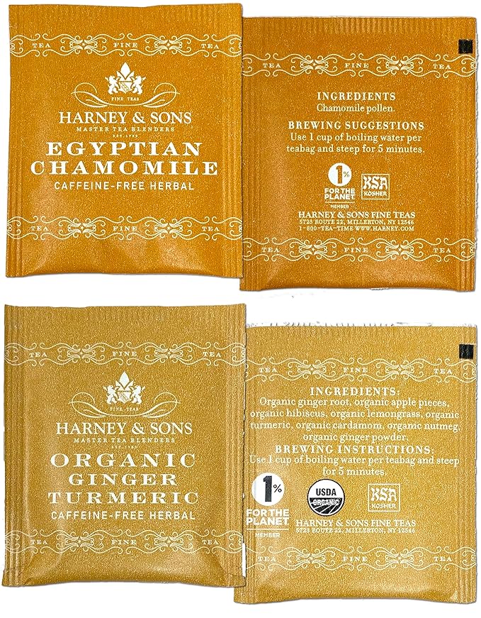 Harney & Sons Assorted Tea Bag Sampler 40 Count – Harney Decaf Tea Bags Variety Packs, Herbal Tea Bundle Caffeine Free Tea