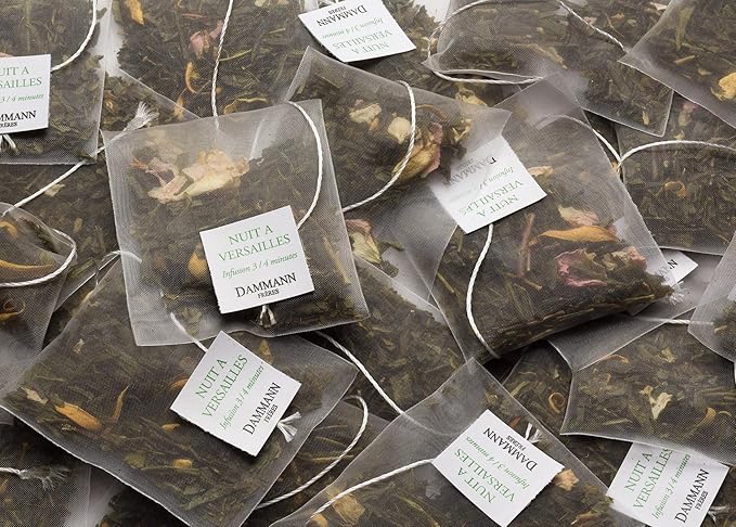 Dammann Freres Sachets, Nuit ? Versailles Tea Bags, Premium Gourmet French Green Tea, Blend Bergamot, Kiwi, Peach Flavors, 25 count (Single Pack)