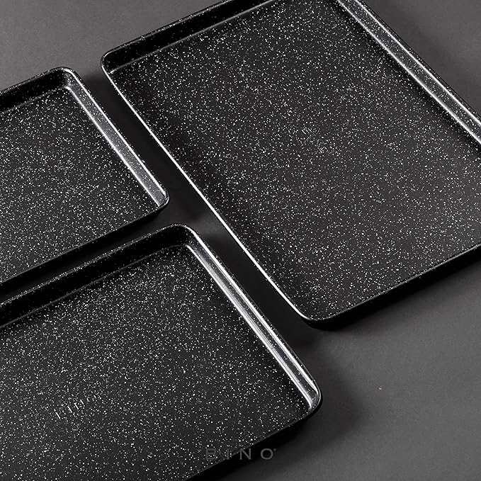 BKN Cookie Sheet Pan Set - 3-Piece Speckled Black | Carbon Steel NonStick Pans | Oven Safe