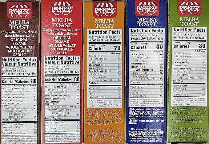 Only Kosher Candy Melba Toast Flatbread Crackers Kosher Certified Delicious Snack Crackers, Variety Combo Pack (Pack of 5)